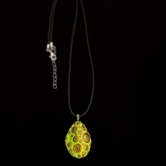 Hand Painted Dot Art Pendant, Lime Green and Copper - Picture 2 of 6